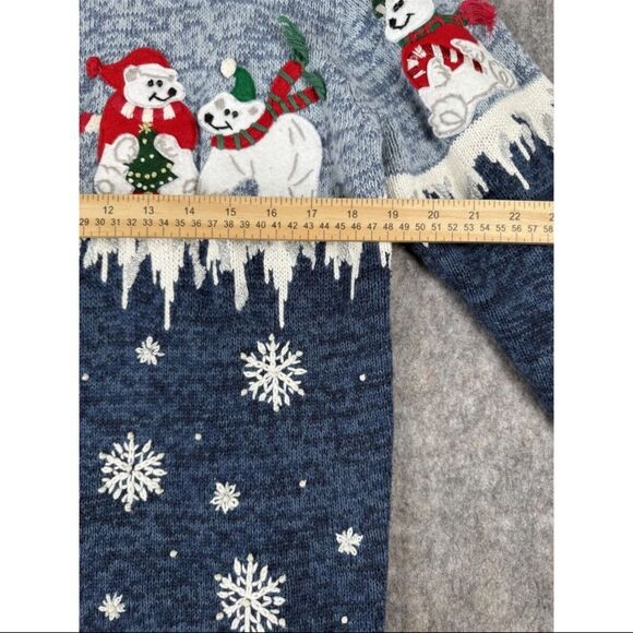 Vintage Heirloom Collectibles Christmas Sweater Women's Large Blue Full Zip Y2K - Picture 6 of 6